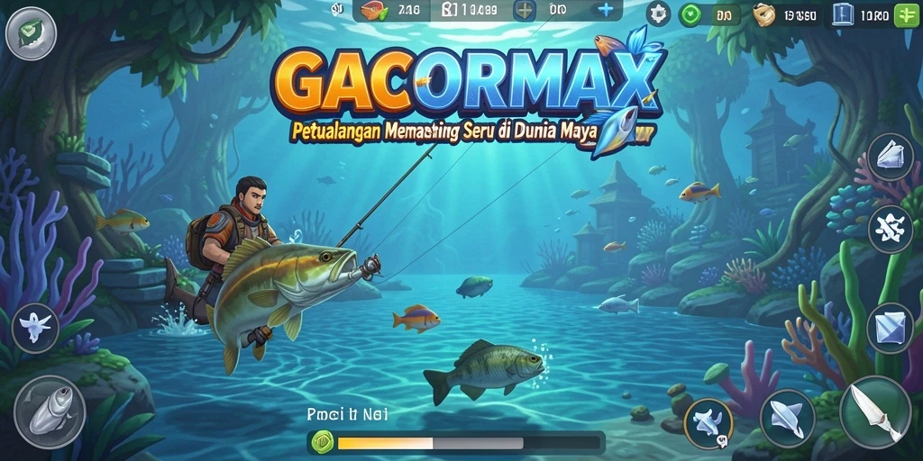 Tampilan gameplay memancing di GACORMAX dengan ikan yang beragam.