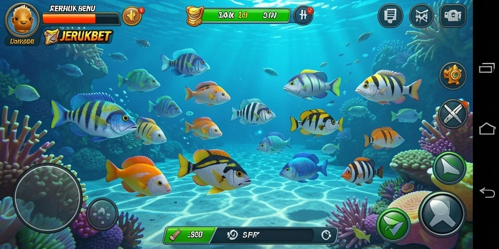Tampilan gameplay JERUKBET yang mendebarkan saat menembak ikan.