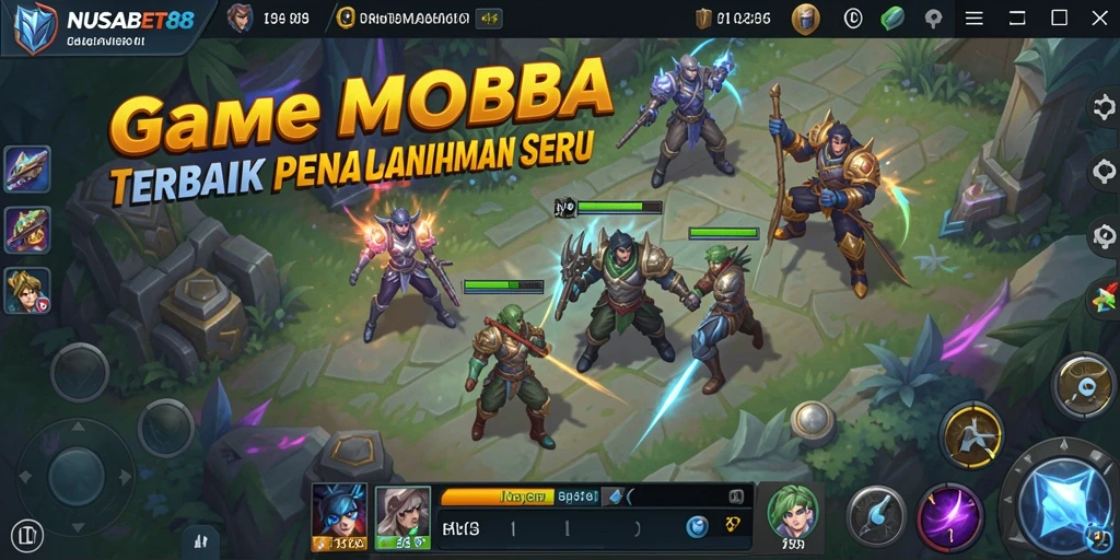 Screenshot epic gameplay MOBA NUSABET88 dengan pertarungan seru.
